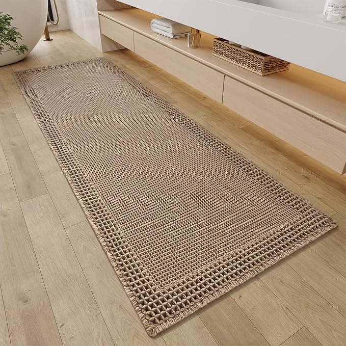 RESARE Waffle Bathroom Runner Rugs, Non Slip Boho Bath Mat 24"x72" Brown | Long by Resare