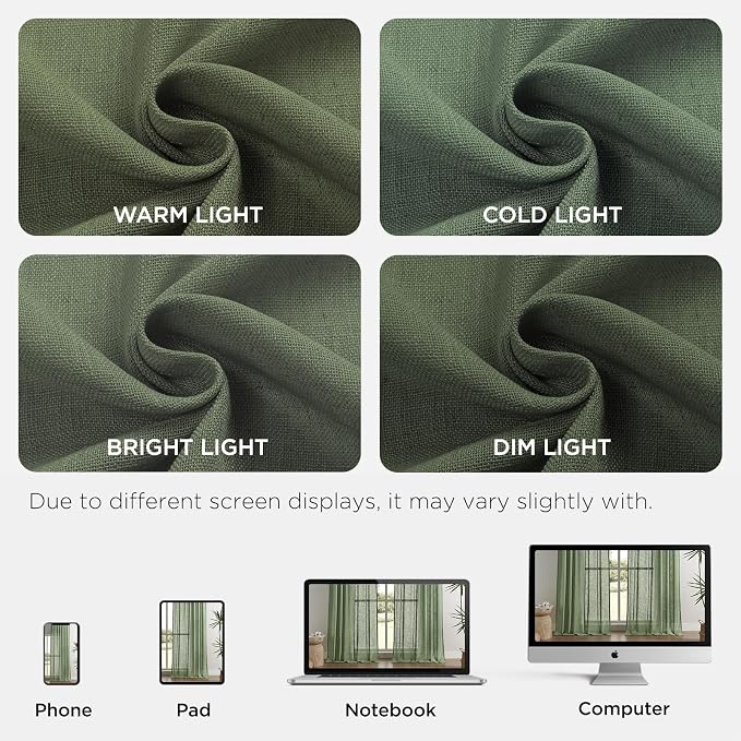 Joydeco Linen Curtains 84 Inch Length 2 Panel Sets, Light Filtering Curtains - Image 2