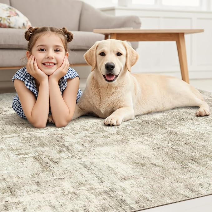 Soalmost 10x14 Area Rugs for Living Room Washable Rug Abstract Beige/Gray | - Image 9
