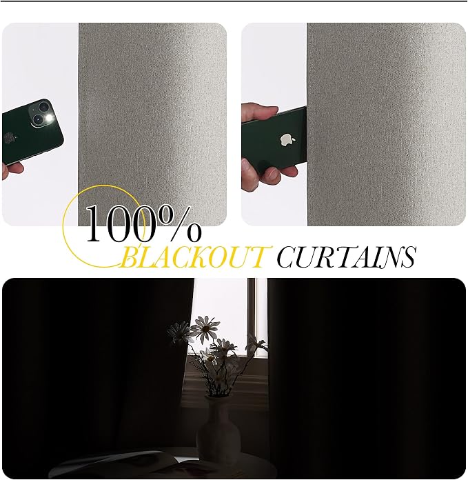 NICETOWN 100% Blackout Faux Linen Curtains - Image 3