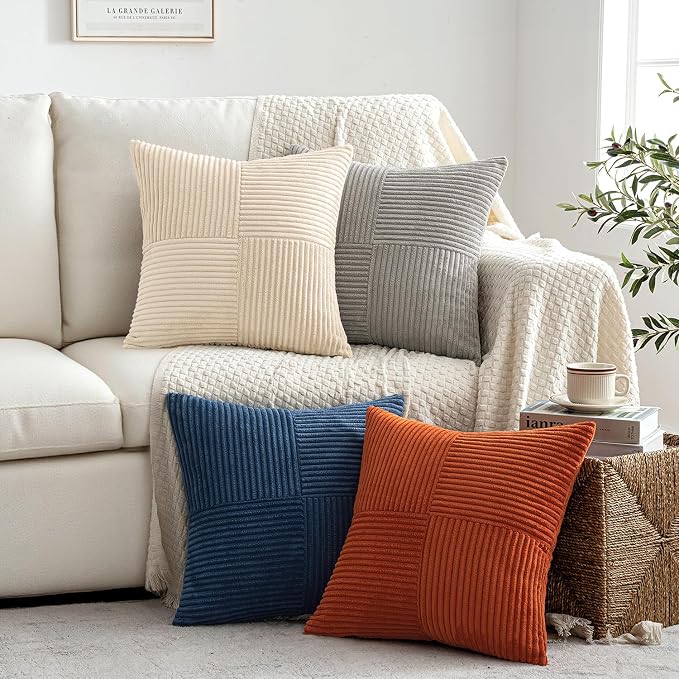 MIULEE Blue Rust Throw Pillow Covers 18x18 Inch Set of 4 Boho Farmhouse Cushion - Image 4