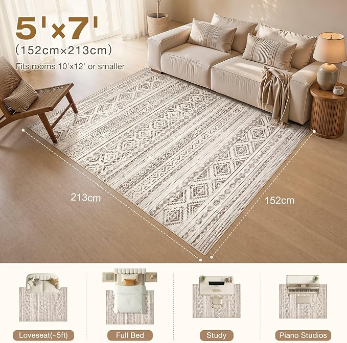 cotiled Boho 5x7 Area Rugs for Living Room: Soft Moroccan Washable Rug | Solve - Image 7