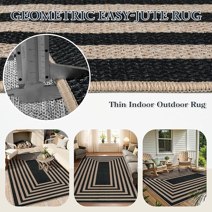 Lahome Modern Geometric Easy Jute Outdoor Rug, 5x7 Patio Living Room Rug | - Image 4