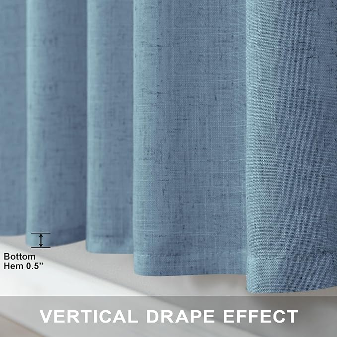 Blue Curtains 38 Inch Width for Kitchen Door 2 Panels Back Tab Rod Pocket Semi - Image 6