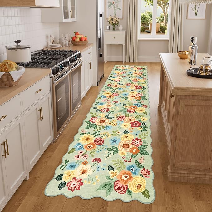 DUKINO 2x8 Washable Runner Rug, Floral Non Slip Kitchen Runner Rug, Soft Throw - Image 3