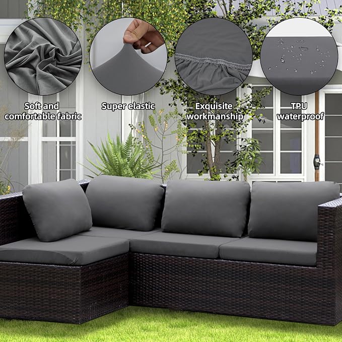 14PCS Patio Cushion Covers, Patio Furniture Couch Seat Slipcovers | Washable - Image 3