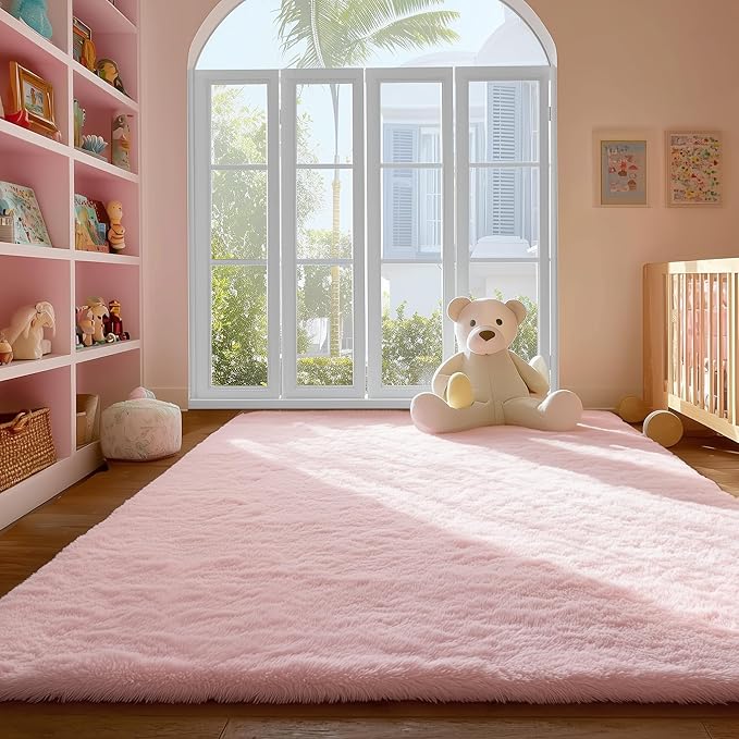 Pink Fluffy Shag Area Rugs for Bedroom 3x5 Ft, Bedside Preppy Dorm Area Rug | - Image 8