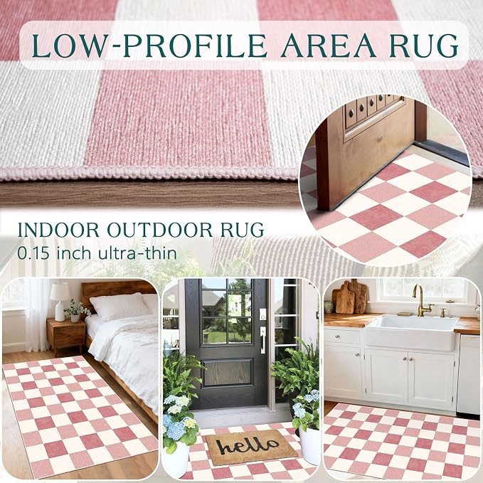 Pink White Checkered Rug - Image 5