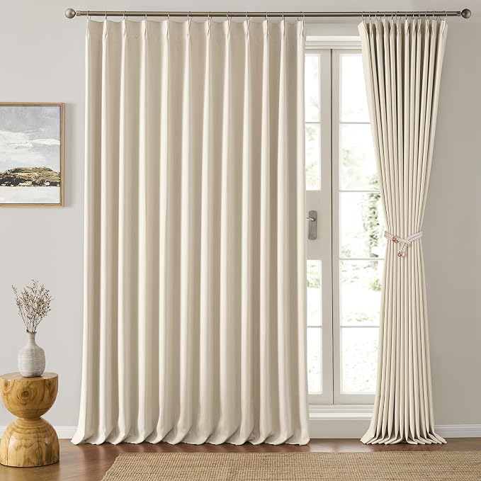 Extra Wide Curtains 80 x 102, Patio Sliding Door Pinch Pleated Blackout by KEQIAOSUOCAI