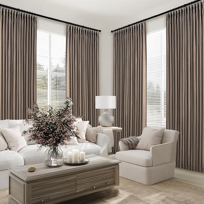 Topfinel 105 Inches Long Pinch Pleated Semi Sheer Curtains, Dark Flax Blended - Image 6