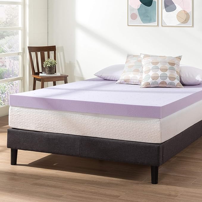 Mellow 4 Inch Ventilated Memory Foam Mattress Topper, Soothing Lavender Infusion, CertiPUR-US Certified, Full
