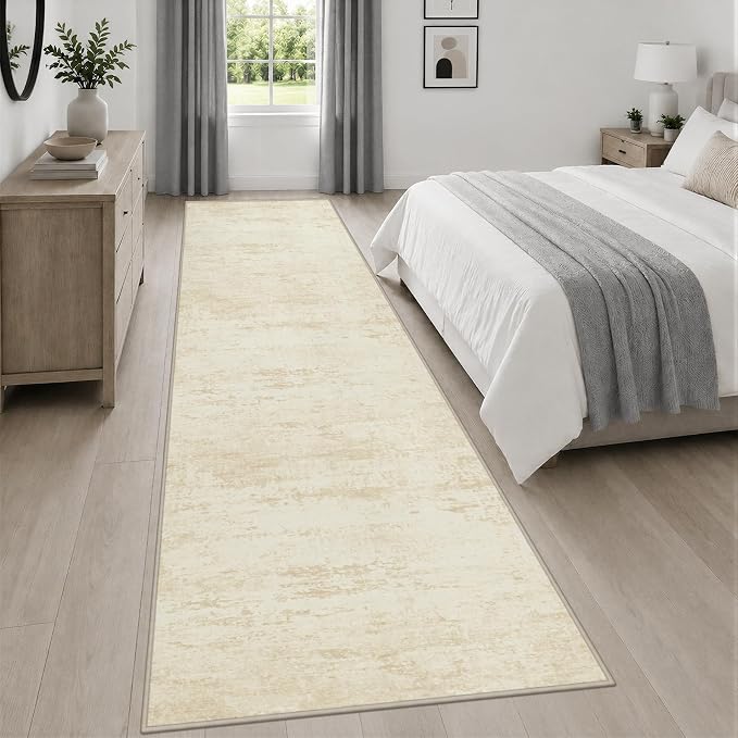 3x14 Washable Runner Rug：Modern Abstract Kitchen Soft Carpet Beige | - Image 4