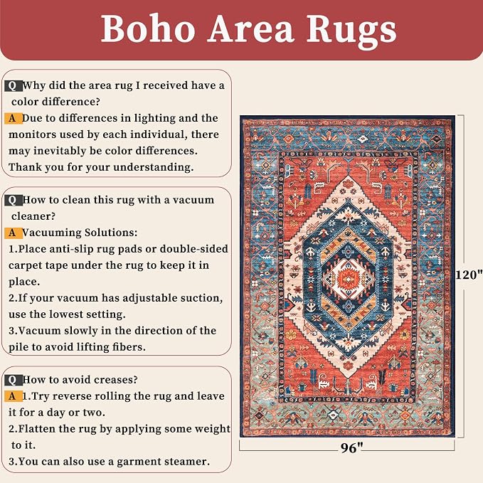 SERISSA 8x10 Washable Non Slip Boho Area Rug - Image 2