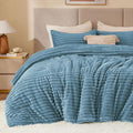 BEDELITE Fleece Queen Comforter Set -Super Soft & Warm Fluffy Blue Fog Bedding, Luxury Fuzzy Heavy Bed Set for Winter with 2 Pillow Cases
