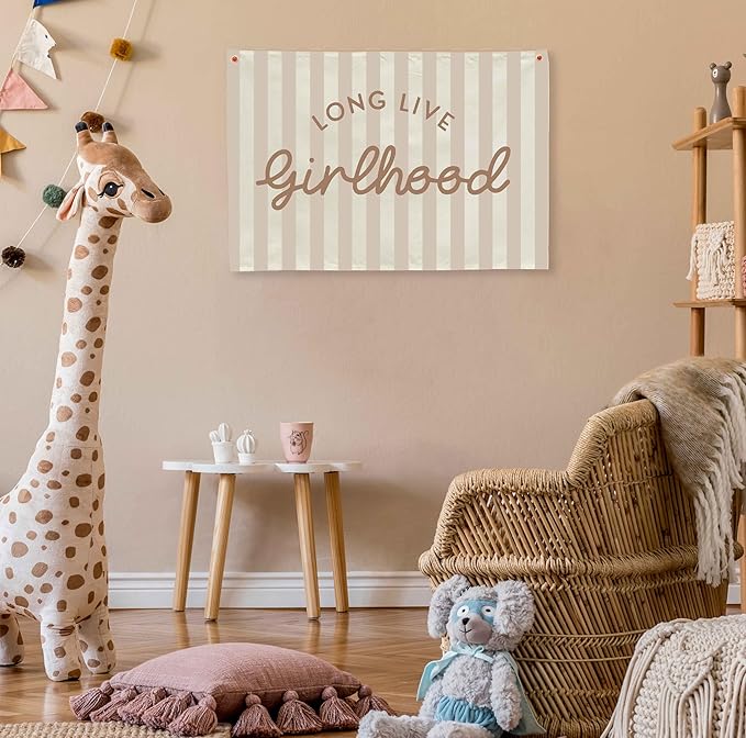 Girls Room Decor Long Live Girlhood Canvas Banner Hanging Flag Vintage Banner for Nursery Playroom Wall Decor for Kids Bedroom Dorm Toddler Decorations Trendy Room Decor Baithday Christmas Gift