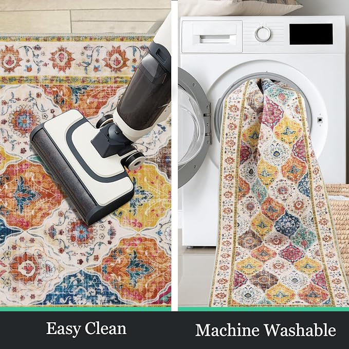 HEBE Hallway Runner Rug 2'x10', Washable Non Slip Kitchen Rug Runner | Soft - Image 4