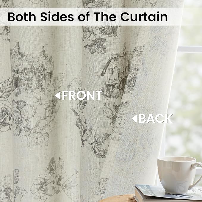 Yakamok 84 Inches Grey Floral Linen Textured Curtains - Image 3