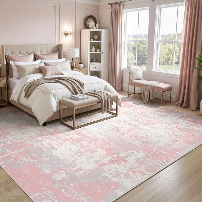 Rugflix 8x10 Area Rugs for Bedroom, Washable Pink Large Rug | Machine Washable; - Image 3