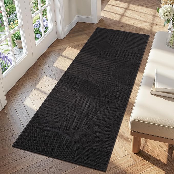 Findosom Washable Runner Rug 2x6, Geometric High-Low Textured Non Slip Hallway by Findosom