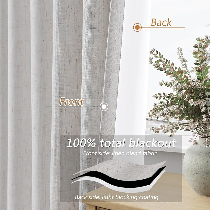 108 Inch Long Natural 100% Blackout Curtains - Image 4