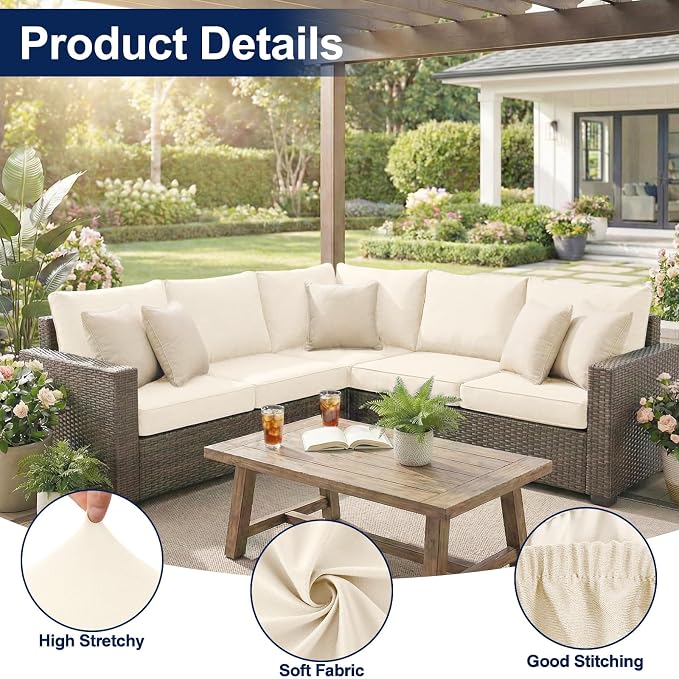Smiry Waterproof Patio Cushion Covers, Stretch Outdoor Furniture Covers | Couch - Image 5