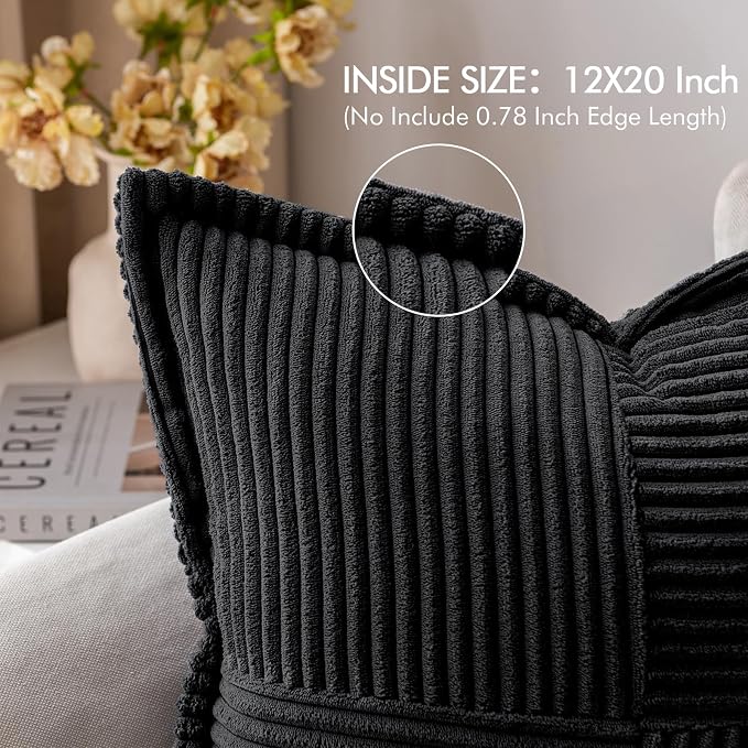 MIULEE Decorative Lumbar Throw Pillow Covers 12x20 Inch Black 2 Pack | Boho - Image 2