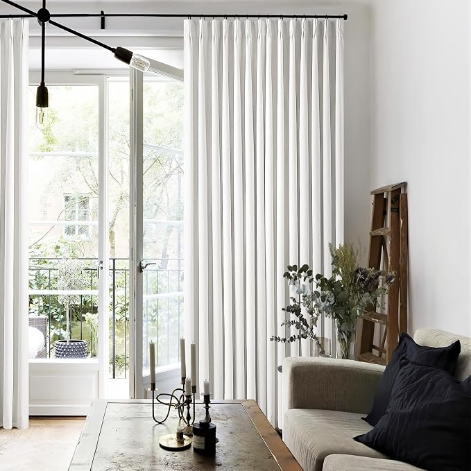 Beige White Extra Long 100% Blackout Linen Curtains 120 Inches Long 2 Panels - Image 8