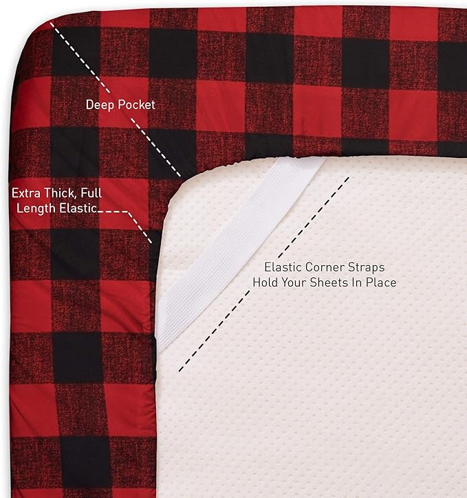 Queen Size Bed Sheets - Breathable Luxury Sheets with Full Elastic & Secure Corner Straps Built In - 1800 Supreme Collection Extra Soft Deep Pocket Bedding, Sheet Set, Queen, Buffalo Check Burgundy