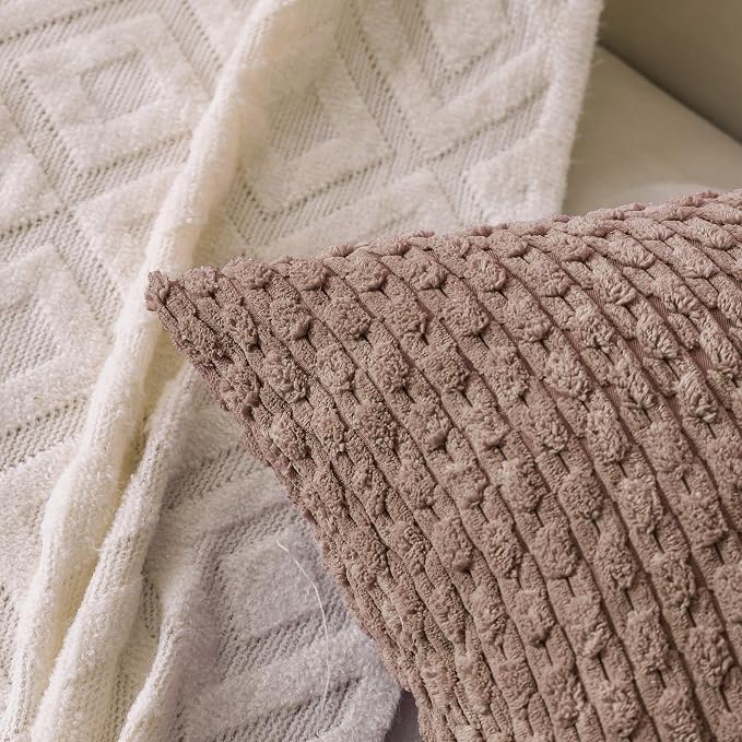 Set of 4 Light Brown Decorative Throw Pillow Covers 22x22 Inch Corduroy Pillow - Image 5
