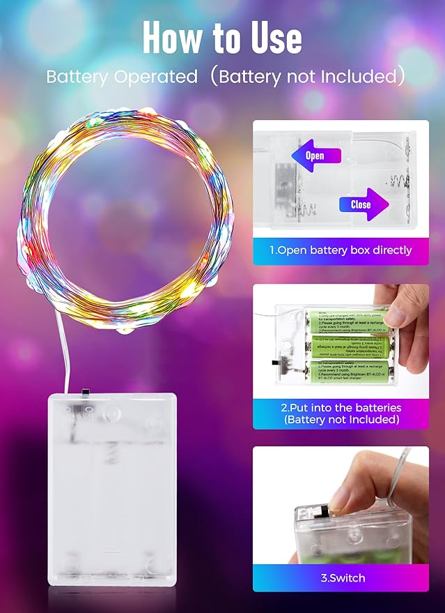 Minetom Fairy Lights Battery Operated, 4Pcak 33Feet 100 LEDs Mini Battery Powered String Lights, Waterproof Twinkle Lights Mason Jar Lights for Indoor Home Wedding Christmas Decoration, Multicolor