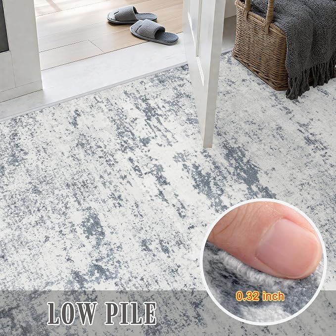 2x5 Washable Runner Rug：Modern Abstract Soft Carpet Blue Grey | - Image 7
