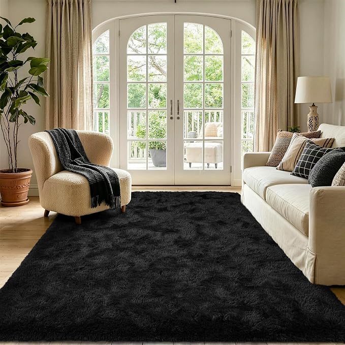 4x6 Black Fluffy Soft Area Rug Non-Slip - Image 2