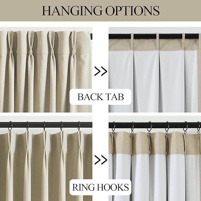 Vision Home Sand Pinch Pleated Full Blackout Curtains Linen Blended Room - Image 3