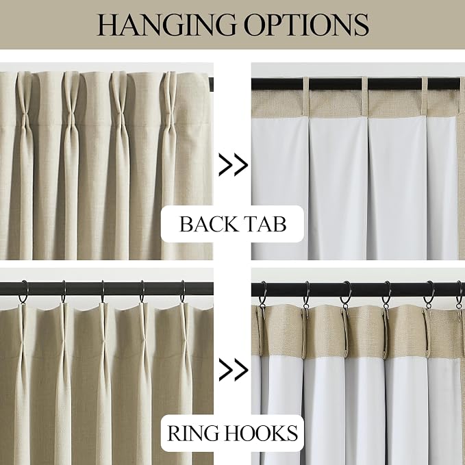 Vision Home Sand Pinch Pleated Full Blackout Curtains Linen Blended Room - Image 3