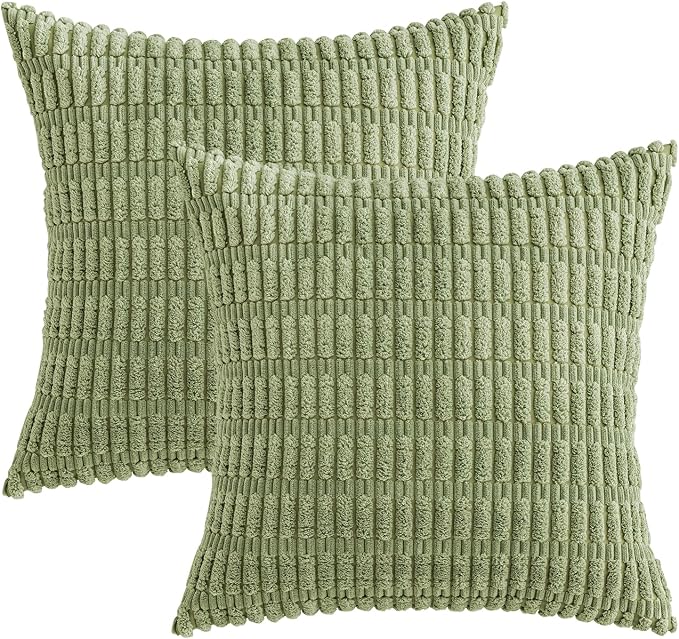 MIULEE Corduroy Decorative Throw Pillow Covers 12x12 Sage Green Pack of 2 | - Image 6
