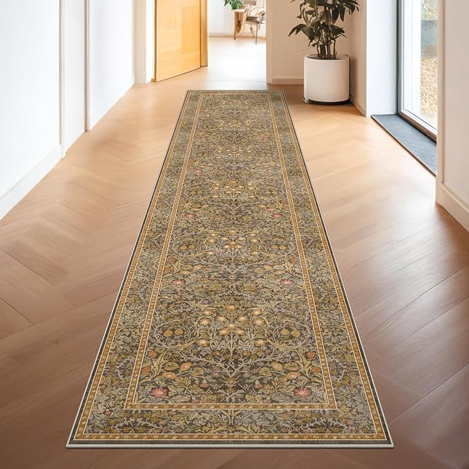 Non Slip 2x10 Gold Brown Hallway Runner - 10ft Long Runner Rugs by HazoHaus