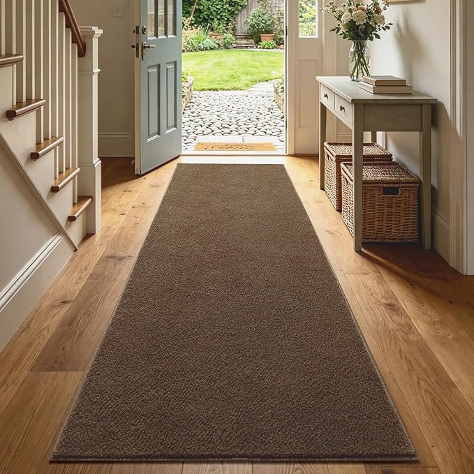 2x8 Beige Brown Solid Runner Rug Washable Non-Slip - Image 2