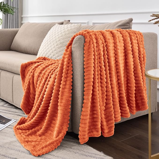 BEDELITE 3D Ribbed Burt Orange Fleece Twin Fall Blanket - Image 9