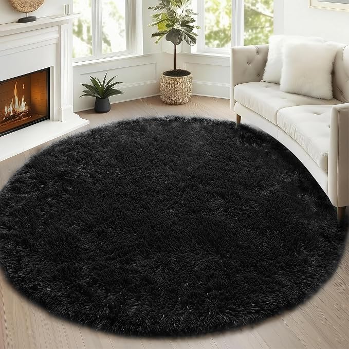 Black Round Area Rugs 5ft, Soft Bedroom Circle Rug Floor Mats by ONASAR