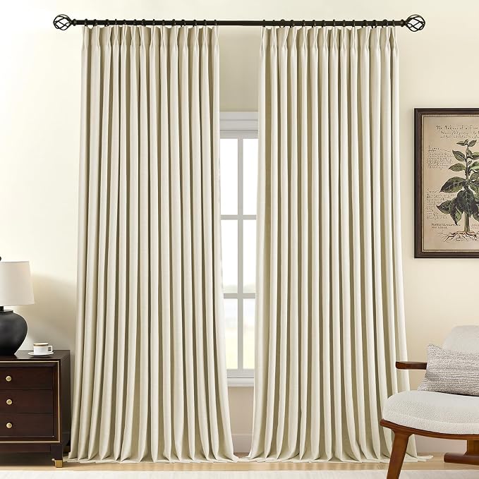 Pinch Pleated Linen Curtains 100% Blackout 102 Inches Long by AUSSPVOCT