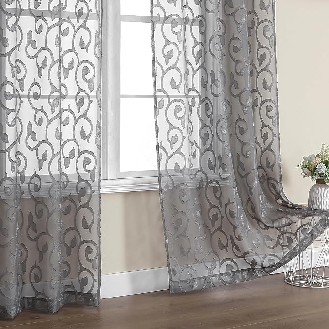 Furman Extra Long Sheer Charcoal Gray Curtains 96 inches Long by OWENIE