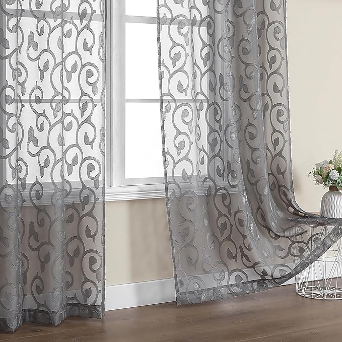 Furman Grey Sheer Curtains 72 inches Long 2 Panels Set, Light Filtering Top Rod by OWENIE