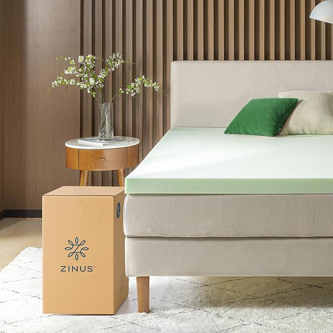 ZINUS 3 Inch Green Tea Memory Foam Mattress Topper, Smaller, More Convenient WonderBox Packaging, Pressure-Relieving Layers, CertiPUR-US Certified, Twin