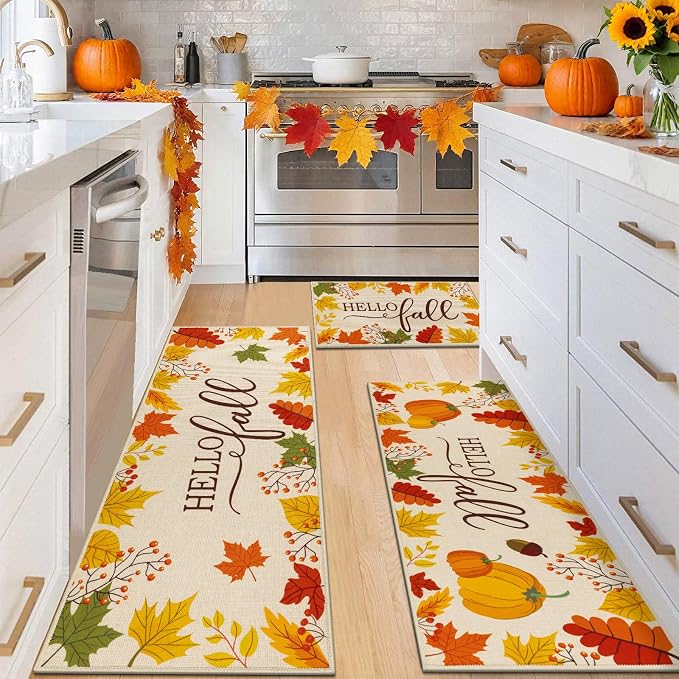 HEBE Fall Kitchen Rugs Set of 3, Washable Maple Leaf Kitchen Mats - Image 9