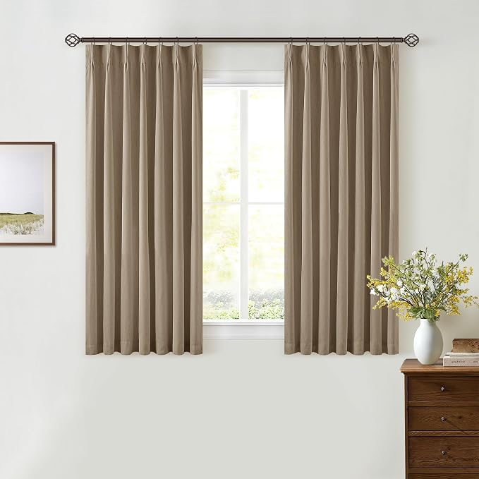 Light Brown Pinch Pleat 100% Blackout Linen Curtains 2 Layers 45 Inch Long | - Image 7