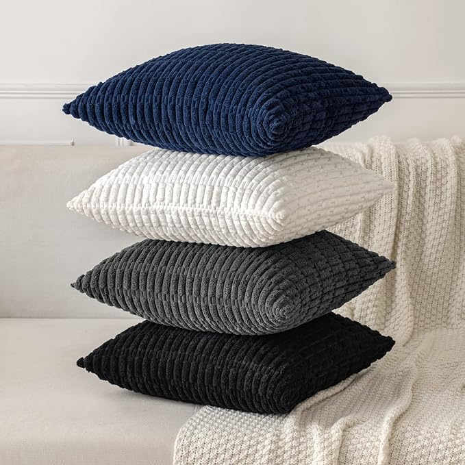 MIULEE Lumbar Corduroy Decorative Throw Pillow Covers 12x20 Black Pack of 2 | - Image 4