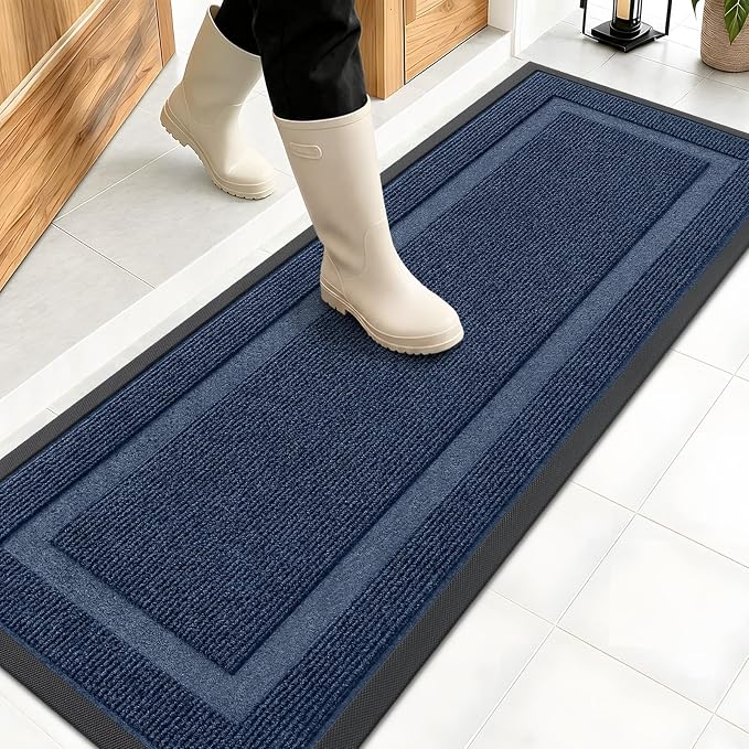 OLANLY Front Door Mat Outside 47x17, All-Season Heavy-Duty Rubber Doormat | Blue by OLANLY