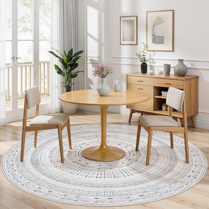cotiled 6x6 Round Rug 6ft Circle Living Room Boho Area Rugs | Washable Foldable - Image 4