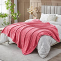 NEWCOSPLAY Super Soft Queen Blanket Coral Pink Premium Silky Flannel Fleece Leaves Pattern Lightweight Bed Blanket All Season Use (Coral Pink, Queen(90"x90"))
