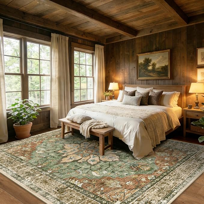 RELEANY Washable Area Rug, Large 10'x12', Brick/Brown/Green | Non-Slip - Image 3